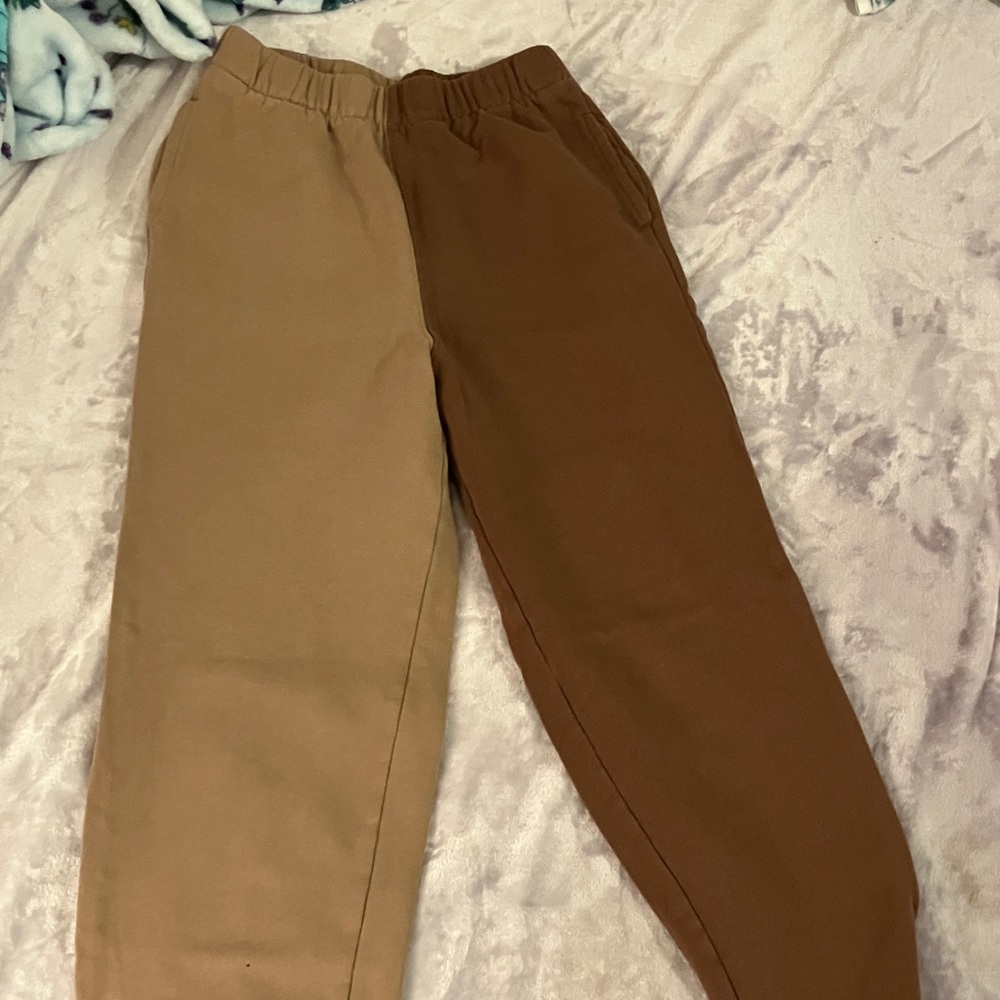 Two-Tone Tan and Brown Sweatpants